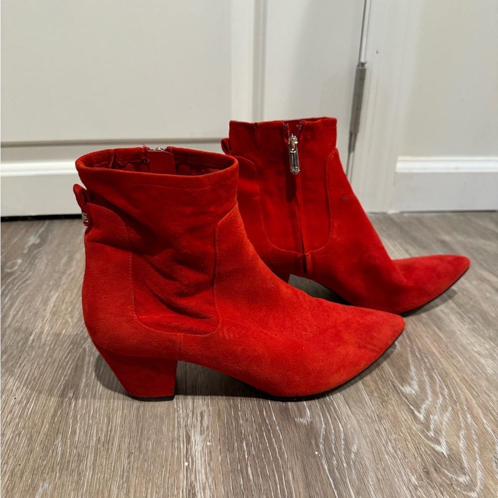 Sam Edelman Red Ankle Boots with Chunky Heel and Side Zip